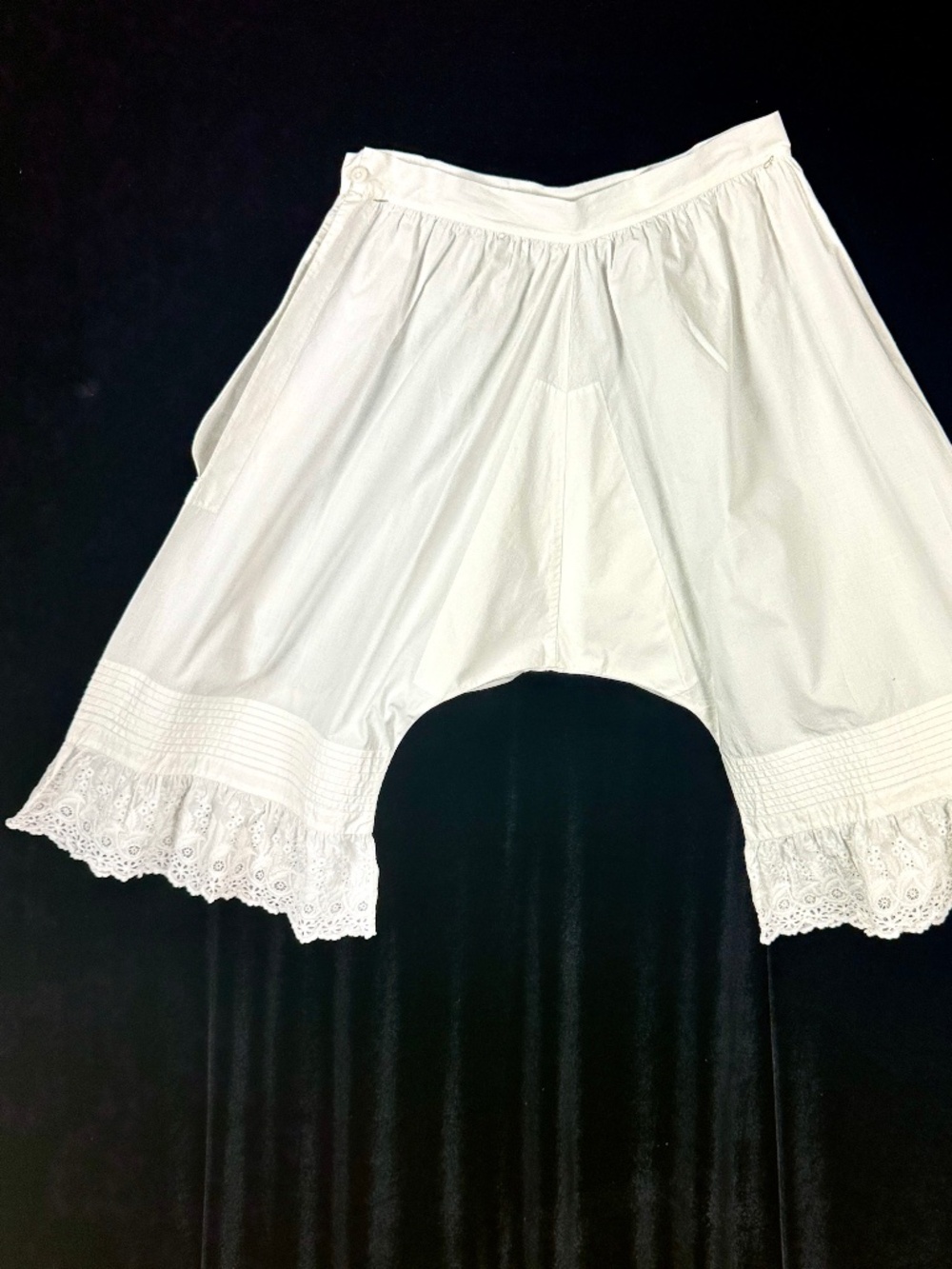 Antique Victorian Pantaloons Bloomers w/Crotch White Cotton 28in Waist Sm Flaws